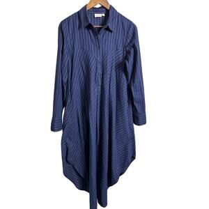 Heather Harlan Extra Long Shirt Dress size M Pinstripe Cotton Asymmetric